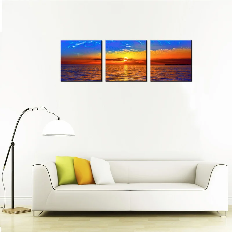 

3 Panels Poster on The Wall Sunset on Ocean Canvas Wall Decor Beautiful Sunset HD Painting Decorations for The Room