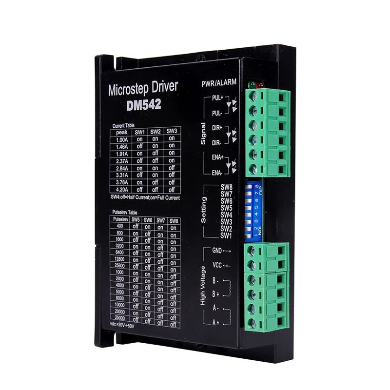 

DM542 Stepper Motor Driver, 1.0-4.2A 20-50VDC 1/128 Professional CNC Two-Phase Driver for Nema 17 and 23 Stepper Motor