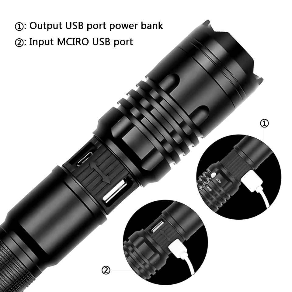 Светодиодный фонарик cree xhp70 usb зарядка стрейч зум ударопрочный внешний