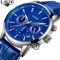 lige fashion mens watches top brand luxury blue quartz clock male casual leather waterproof sport chronograph relogio masculino