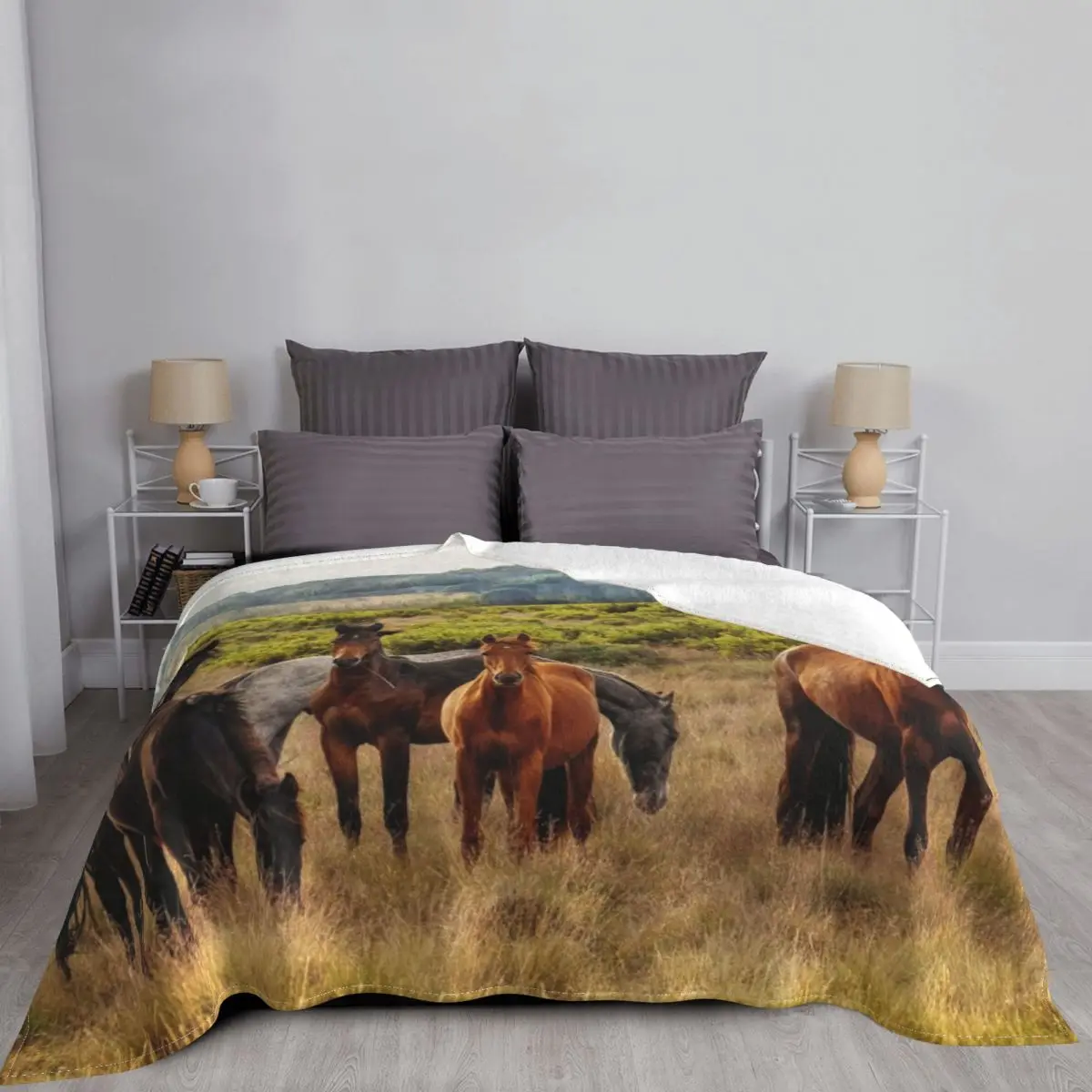 Одеяла с лошадьми флисовые одеяла для осени и зимы дикие животные дышащие теплые