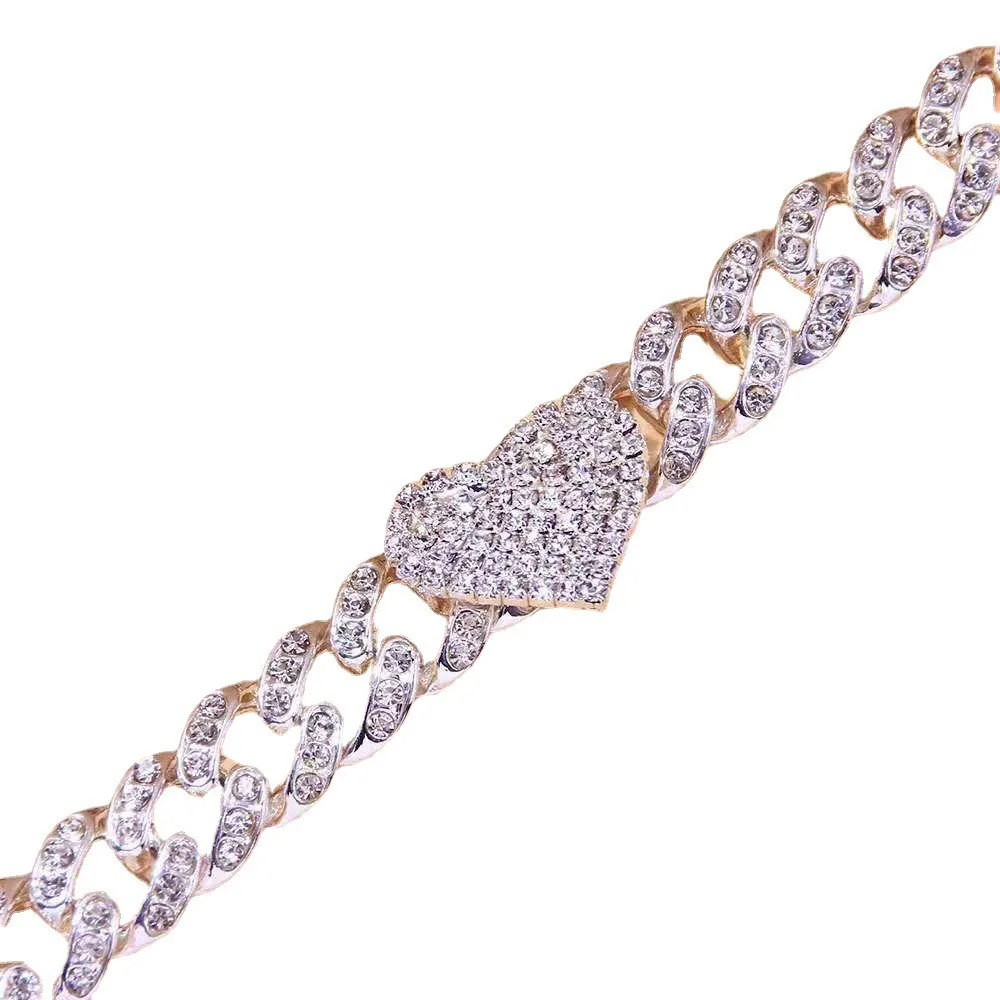 

Fashion Rhinestone Heart Cuban Anklet Bracelet for Women Heart-shape Iced Out Leg Ankle Chain Wholesale Foot Jewelry