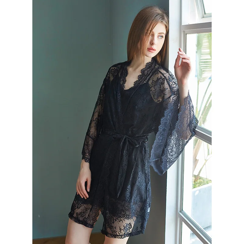 

New Silk Sling Nightdress & Lace Nightgown Women's Homewear Two-piece Set