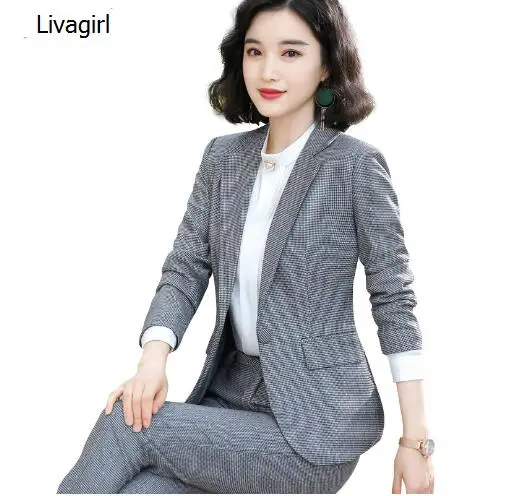 Серые женские брючные костюмы новинка деловой высококачественный Блейзер и