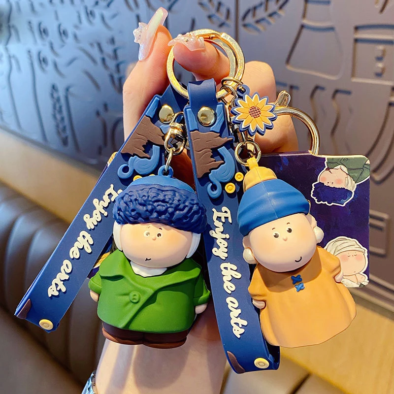 

Month and A Half Art Animator Wearing Pearl Earrings Girl Lovely Cartoon Couple Key Chain Bag Pendant