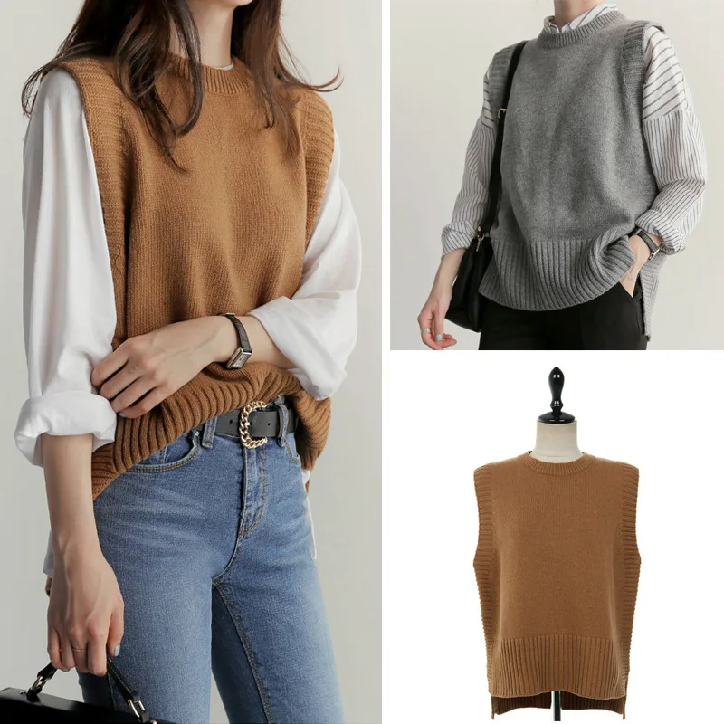 Осень Зима 2019 новый большой размер Свободный жилет женский вязаный свитер с
