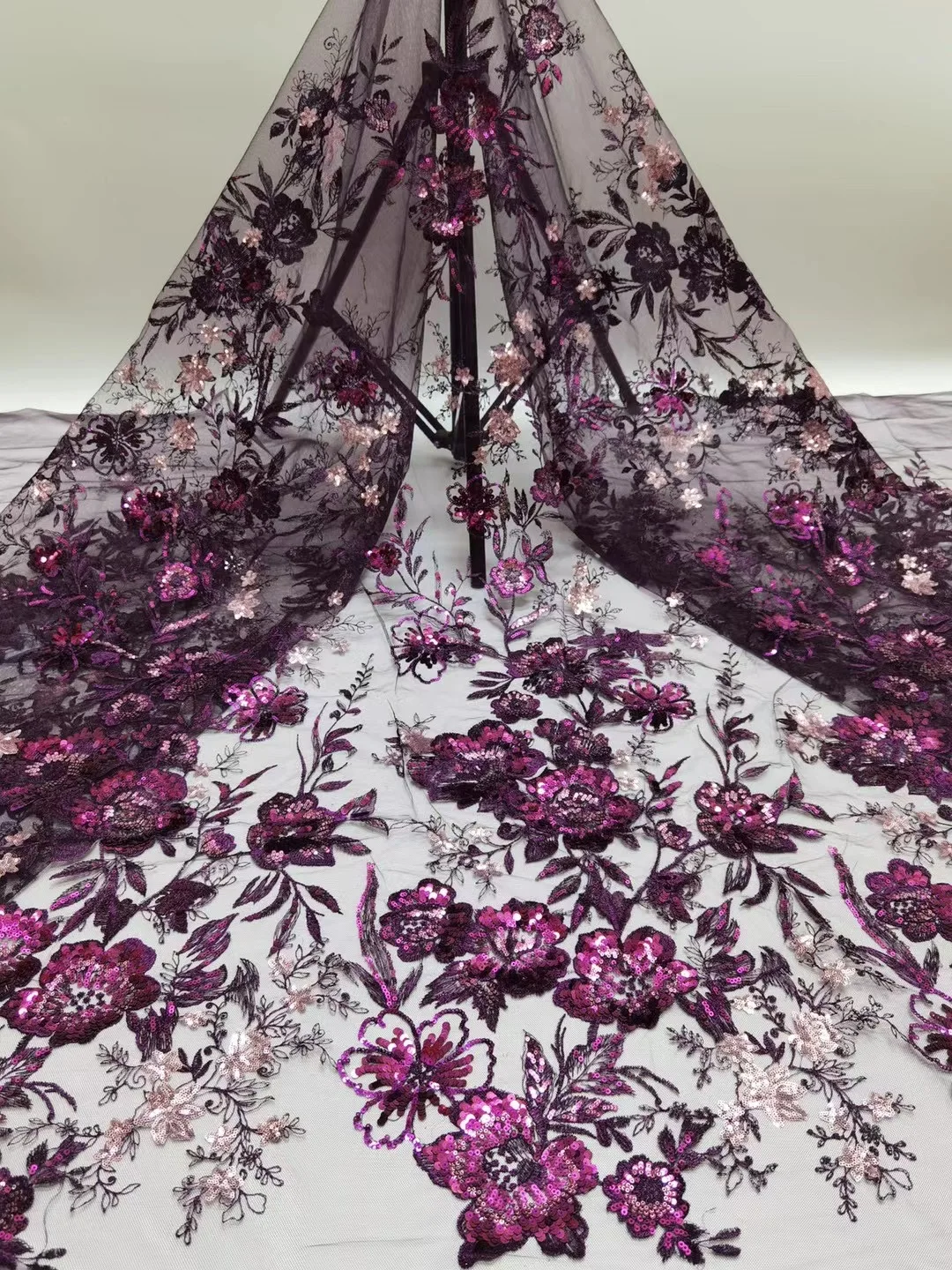 

(5 ярдов/шт.) новейший дизайн фиолетовое Африканское французское Сетчатое кружево с замечательными блестками вышитый тюль кружевная ткань д...