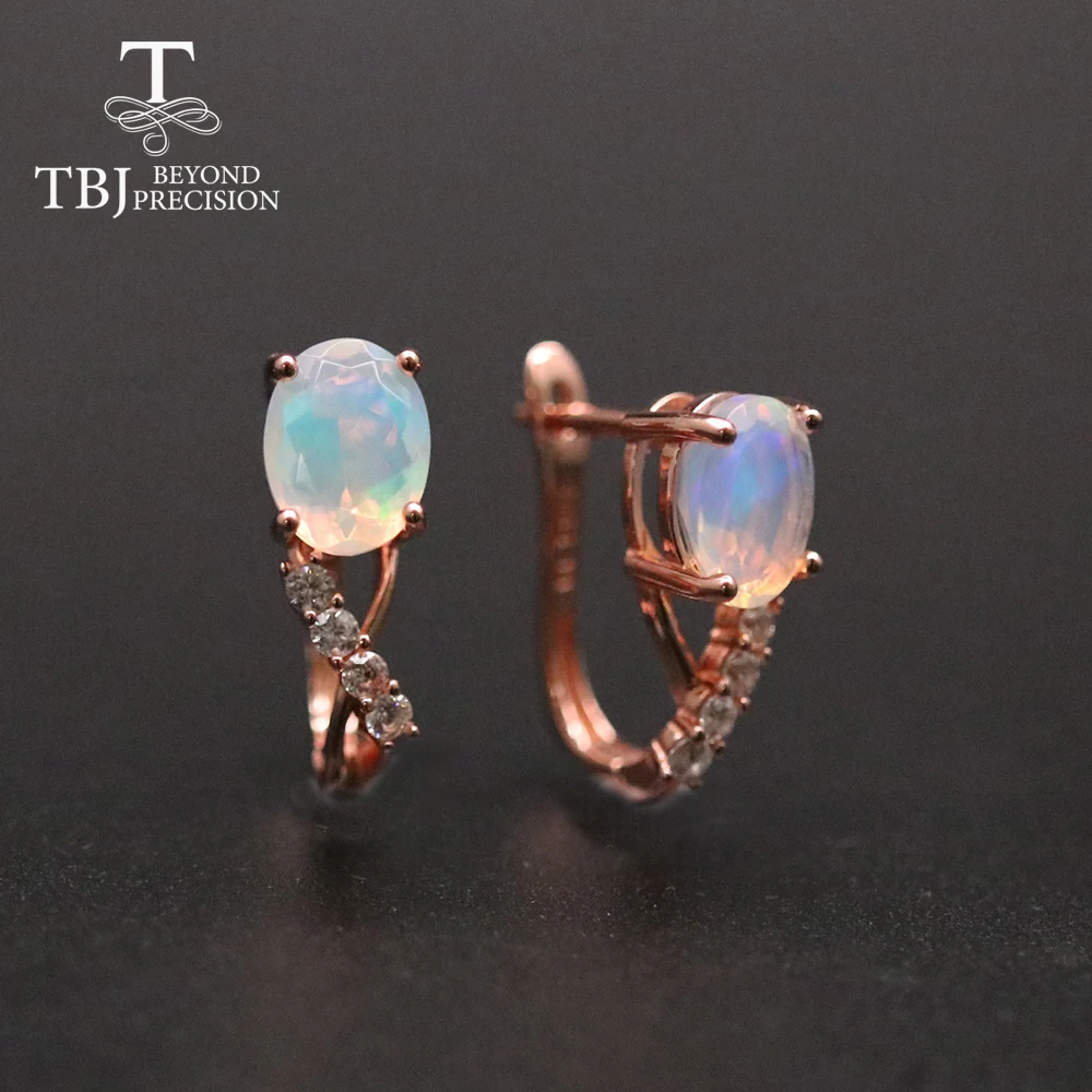 

Natural Ethiopia Opal oval cut 7*9mm cut clasp earring real colorful gemstone Fine jewelry 925 sterling silver for women wife