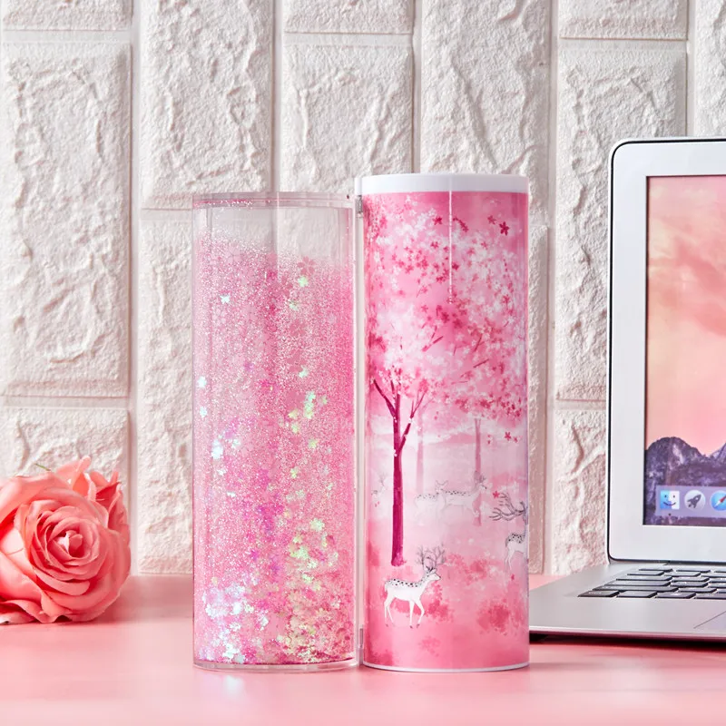 Розовый чехол для карандашей Newmebox милый пластиковый пенал девочек с опавшим