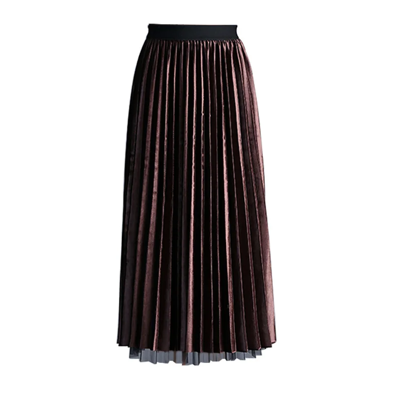 

Autumn and Winter A- Line Skirt Gold Velvet Korean Fashion Casual High Waist Skirt Mesh Skirt Women's