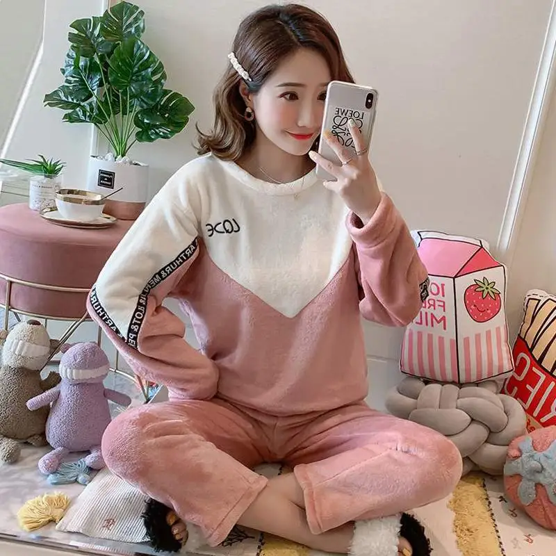 Женские милые коралловые бархатные с длинными рукавами утолщенные Фланелевые