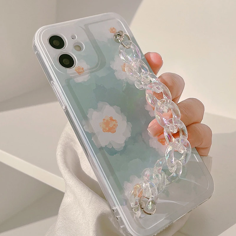 

Силиконовый чехол с лазерным браслетом Ins, милый чехол для телефона iphone 12 mini 11 pro max 8 7 plus x xr xs max, Женский чехол для девочек