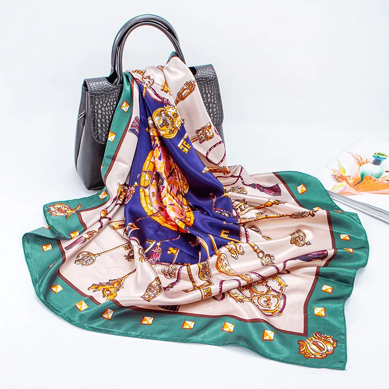 

Women 90x90cm Silk Scarf Scarves Luxury Brand Square Scarf Female Printed Head Hijab Women Satin Scarf Foulard Bandana women
