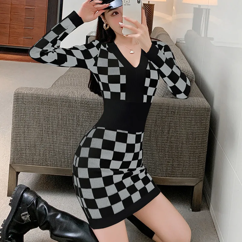 Женское трикотажное платье-свитер повседневное облегающее платье с длинным