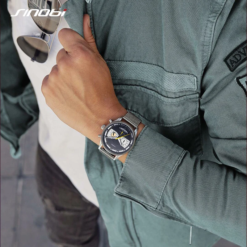 Мужские модные повседневные часы Sinobi Креативные мужские с хронографом