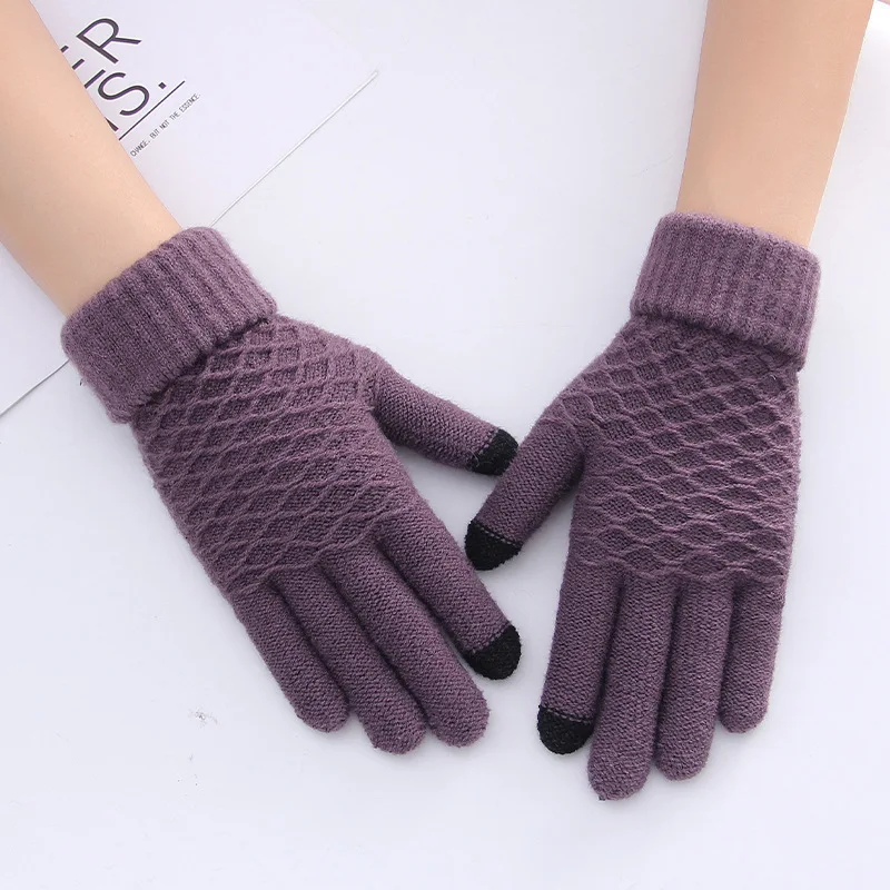 

Women Knitted Winter Gloves Velvet Thick Warm Casual Gloves Unisex Autumn Winter Touch Screen Skiing Gloves Full Finger Mittens
