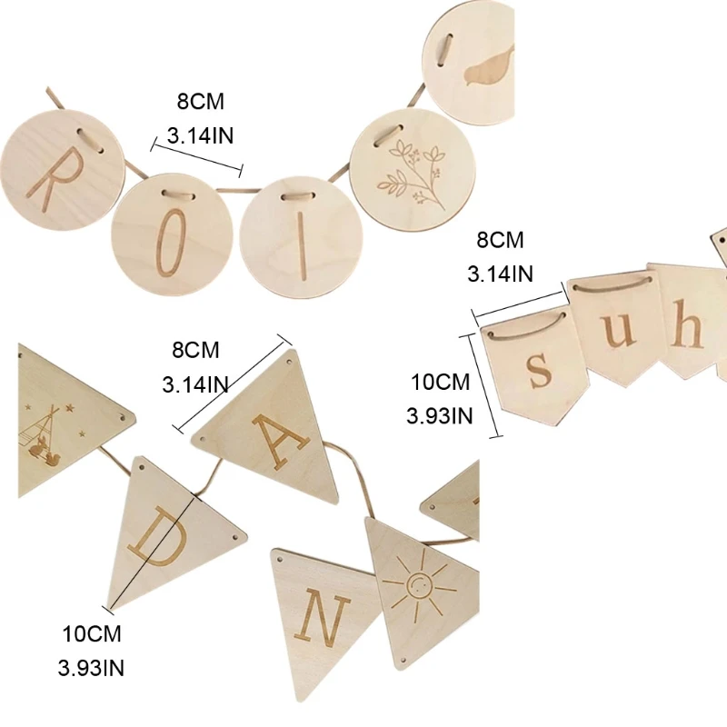 

50LE 1 Set Natural Wooden Slices Tag with Rope Basswood Letters Card Hanging Banner