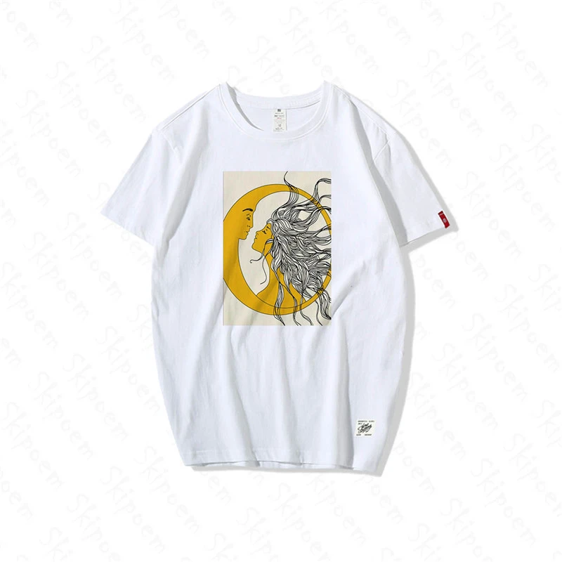 

Cartoon Sun And Moon T-shirt Women Harajuku Gothic Punk Korean Style Short Sleeve 100% Cotton Plus Size Clothes Tee Shirt Femme