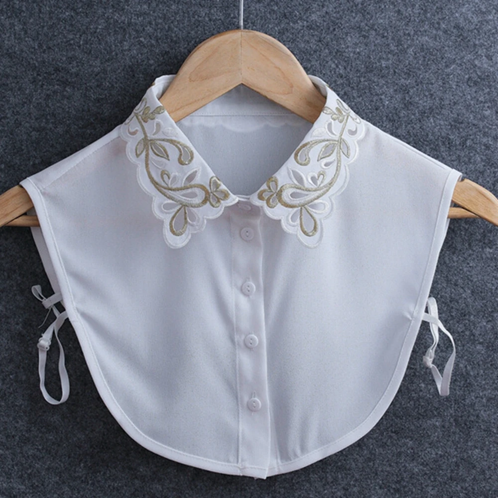 Elegant Women's Detachable Collar Tips Half Shirt Blouse Tops Embroidery Cotton False Accessories White Black Color |
