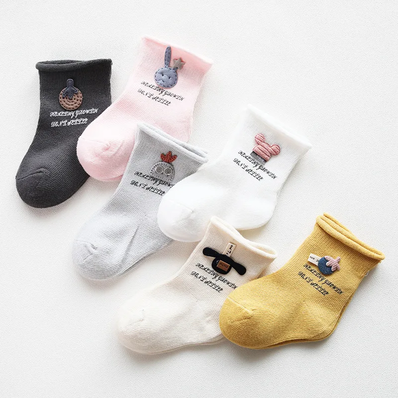 Носки для новорожденных, носки с героями мультфильмов, свободные детские носки, хлопковые носки, однотонные носки для мальчиков и девочек