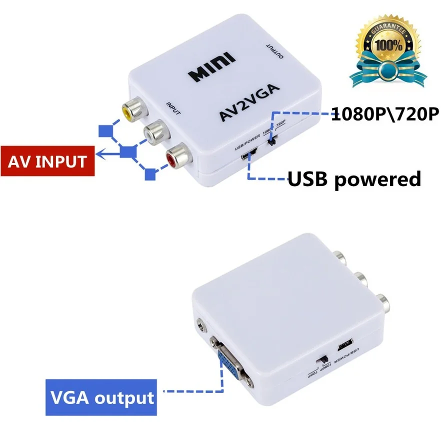 Преобразователь видео WVVMVV HD Mini RCA CVBS AV в VGA с 3 5 мм аудио адаптер AV2VGA для ПК на ТВ