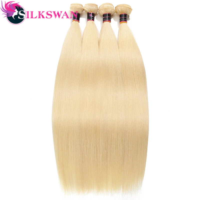 613 Blond Double Weft Silkswan Hair Remy Human Bundles 1/3/4 Brazilian Soft Straight Weaves 24 26 28 30 Inches | Шиньоны и парики