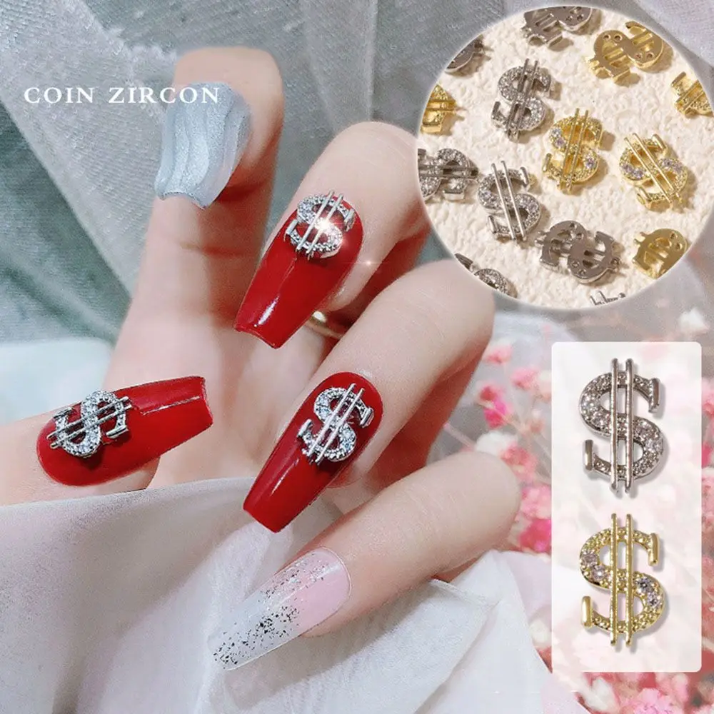 

Alloy Rhinestones For 3D Nail Art Decorations DIY Jewelry Silver/Gold Dollar Nail Charms Luxury Coin Design Manicure Charms
