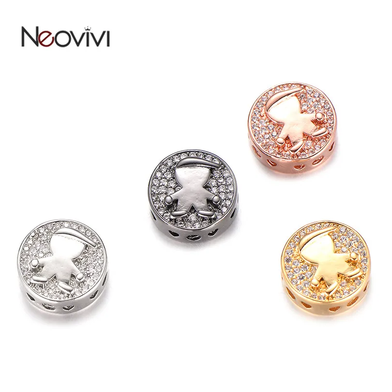 Очаровательные Круглые бусины Neovivi с фианитами для мальчиков и детей браслеты