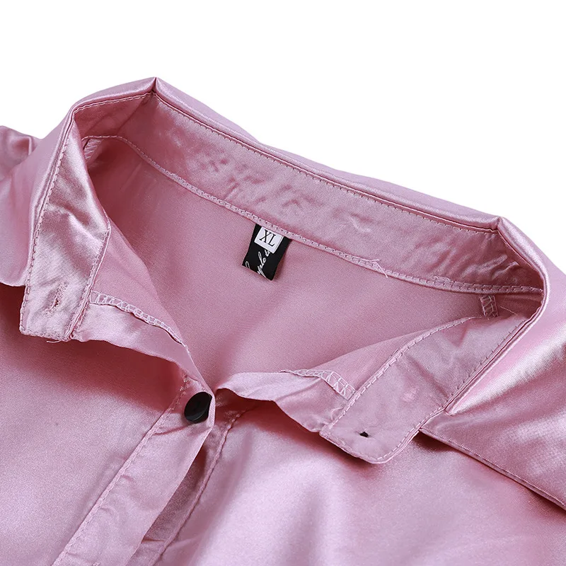 Blusa Women Blouse Elegant Wine red Green Satin Shirt Turn Down Collar Longth Sleeve Female Formal Office OL Blouse Women Tops