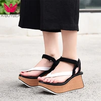 a buybea platform flip flops real leather women sandals thick bottom high heel women shoes sweet party summer shoes women