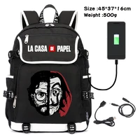 la casa de papel money heist house of paper men women usb charging laptop travel backpacks boy girl teenager school backpack