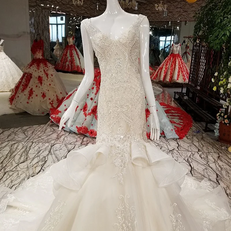 LS29332 свадебное платье рыбкароскошная русалка 2018 v-образным вырезом без рукавов