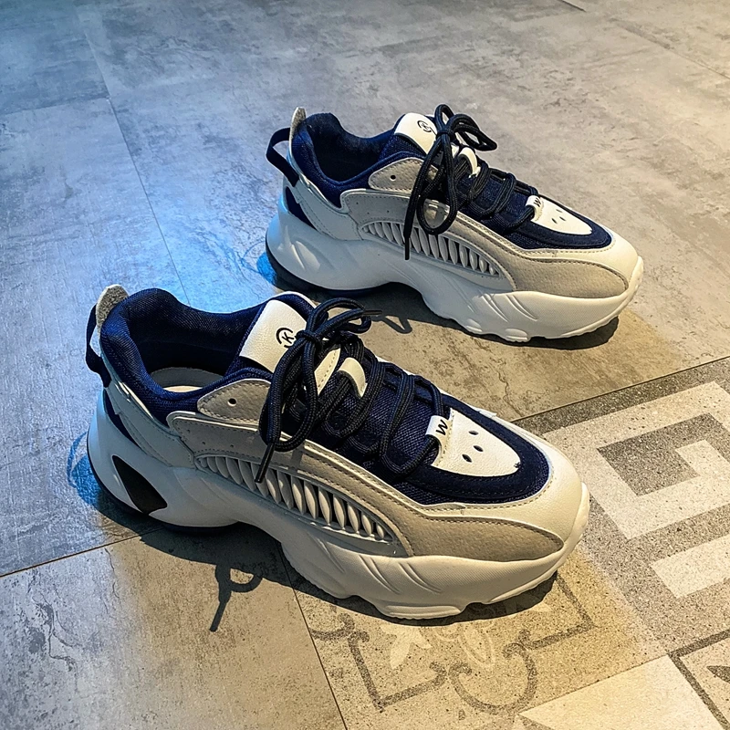 

DLEK Fashion Vulcanize Shoes Women High Quality Leather Lace-Up Mixed Colors Spring Platform Mesh Female Chunky Sneakers