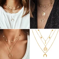 alloy creative multilayer clavicle chain choker for women gold anniversary girls jewelry gifts starsmoonmap pendant necklace