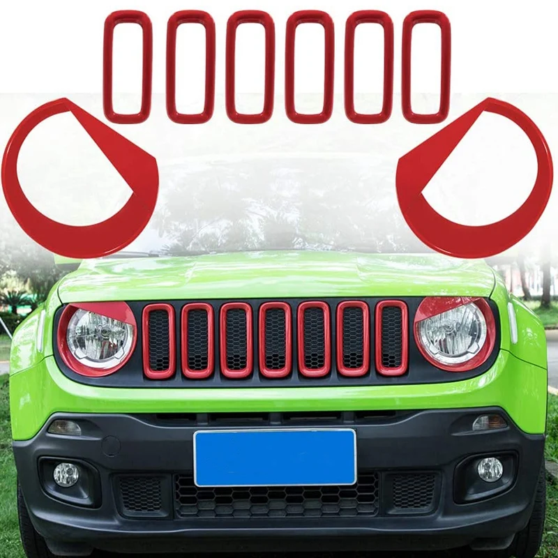 

9Pcs Front Grill Inserts Headlight Cover Kit for Jeep Renegade 2015-2018