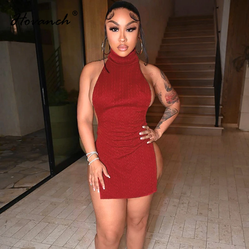 Hovanch однотонная пикантная облегающая мини-юбка с высоким воротником и открытой