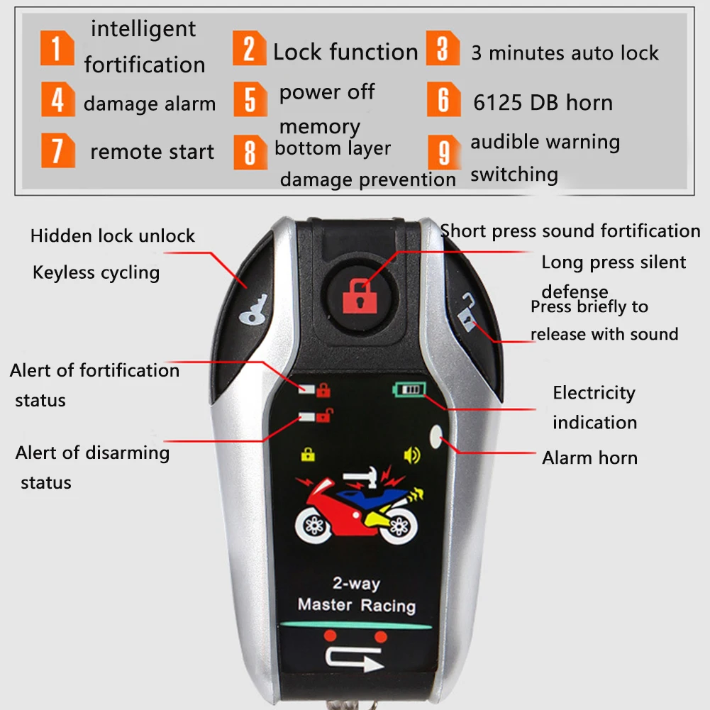 

Automatic Lock Scooter Motorcycle Alarm Engine Motorbike Two Way Remote Start Universal Burglar Anti Theft Protection Security