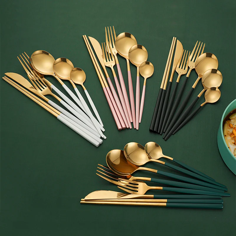 

7pcs Dinnerware Set Stainless Steel Tableware Set Knife Fork Spoon Luxury Cutlery Set Flatware Dishwasher Safe Slverware Gifts