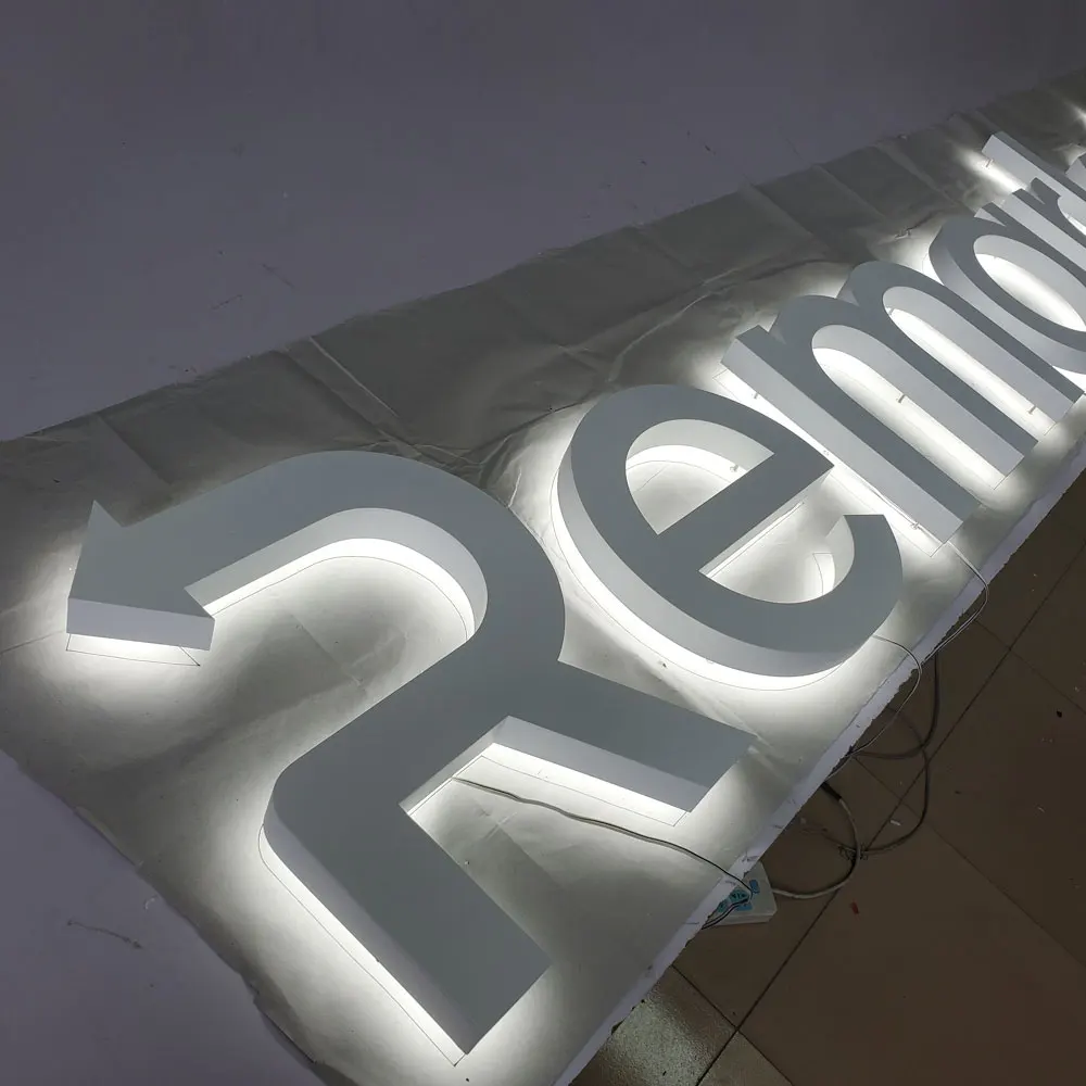 white reverse-lit acrylic led channel letter waterproof outdoor sign standoff-the-wall