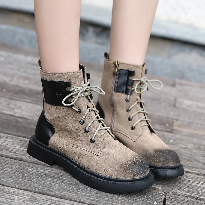 Рабочие ботинки в стиле ретро женская повседневная обувь однотонные ботильоны