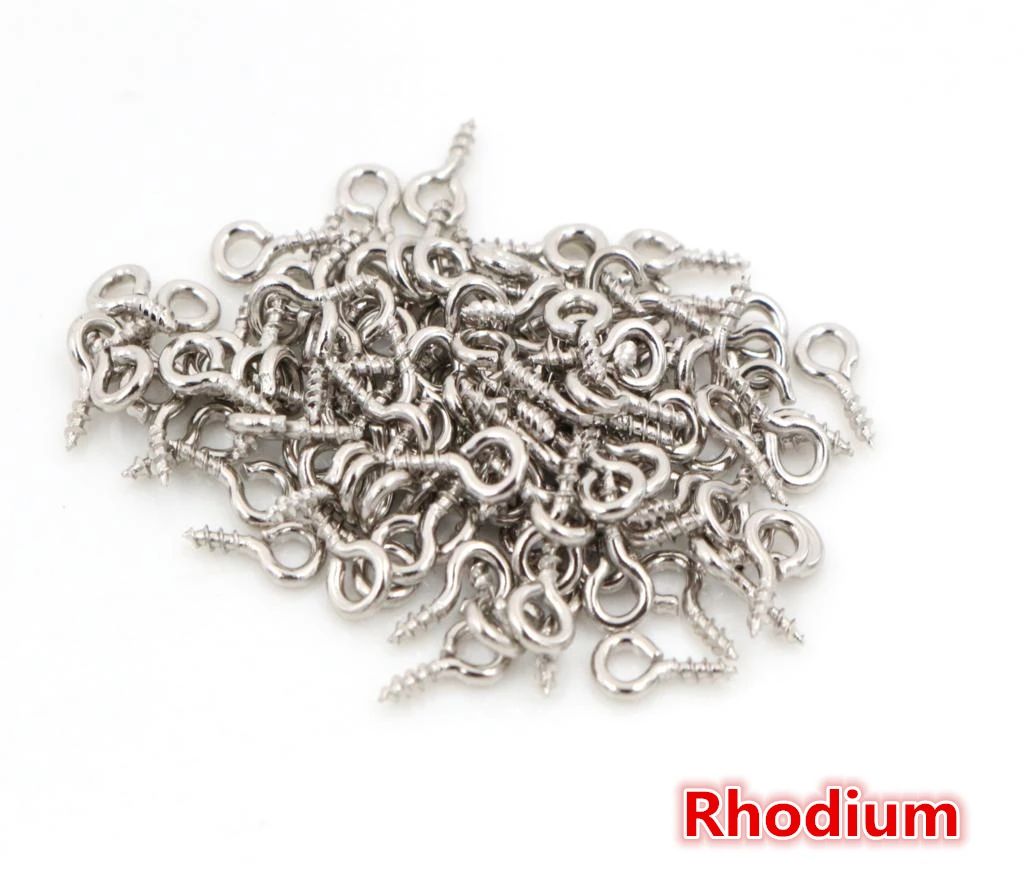 Rhodium 100 шт./лот, маленькие Мини-шпильки для глаз, крючки, люверсы с резьбой, серебряные застежки, крючки, аксессуары для изготовления ювелирных изделий своими руками - Цвет: Rhodium
