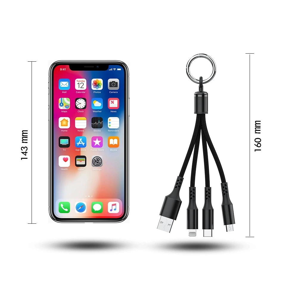 

OUIO 3 in 1 Micro USB Type C Cable For iPhone 11 Samsung Xiaomi Mobile Phone Android Cord Portable Multi Keychain Data Sync Wire