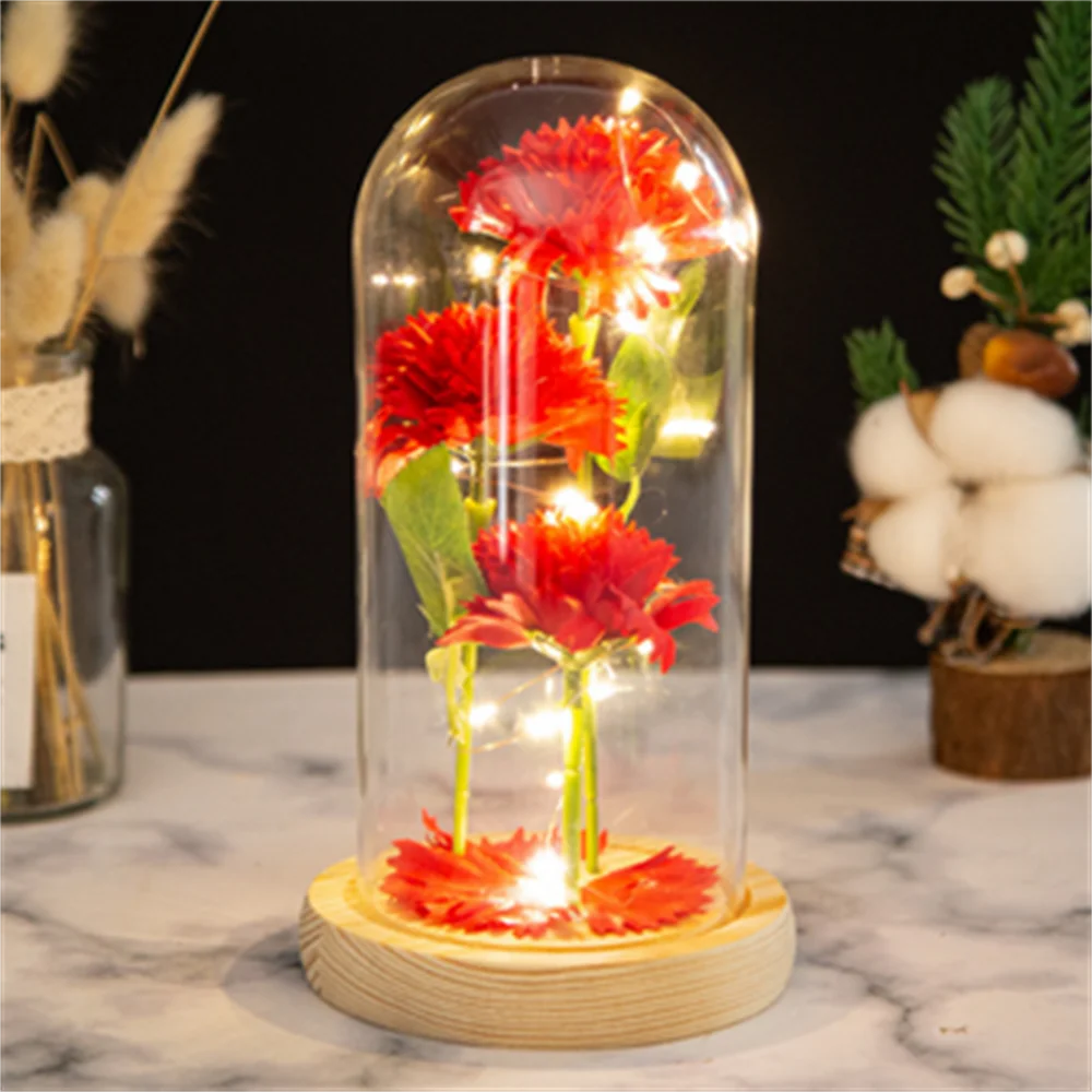 Роза со светодиодной подсветкой Красавица и Чудовище в стеклянном куполе