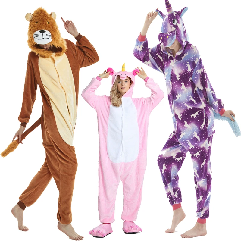 2019 пижамы унисекс Единорог Рождество взрослых животных фланелевые мультфильм