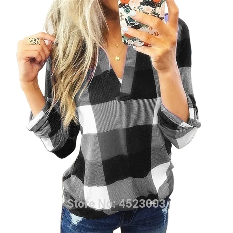 Женское платье с v образным воротом футболка в клетку решетки из клетчатой