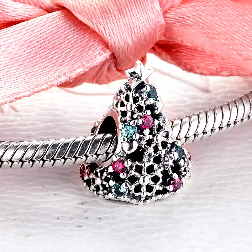 

Glitter Christmas Tree Charm Fits Original Snake Chain Bracelets For Woman DIY Sterling Silver Jewelry 2020 Winter Beads