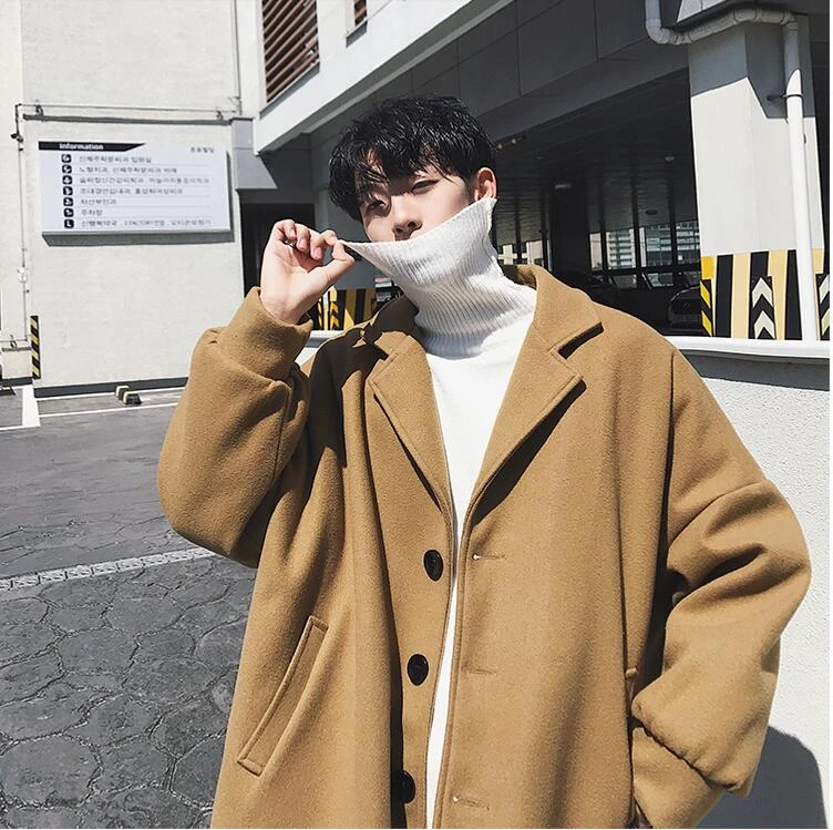 2018 зимнее Свободное пальто в Корейском стиле ветровка мужское длинное шерстяное