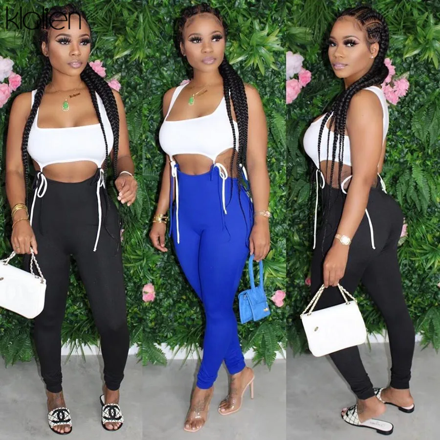 KLALIEN женский модный сексуальный Облегающий комбинезон с вырезами черный белый