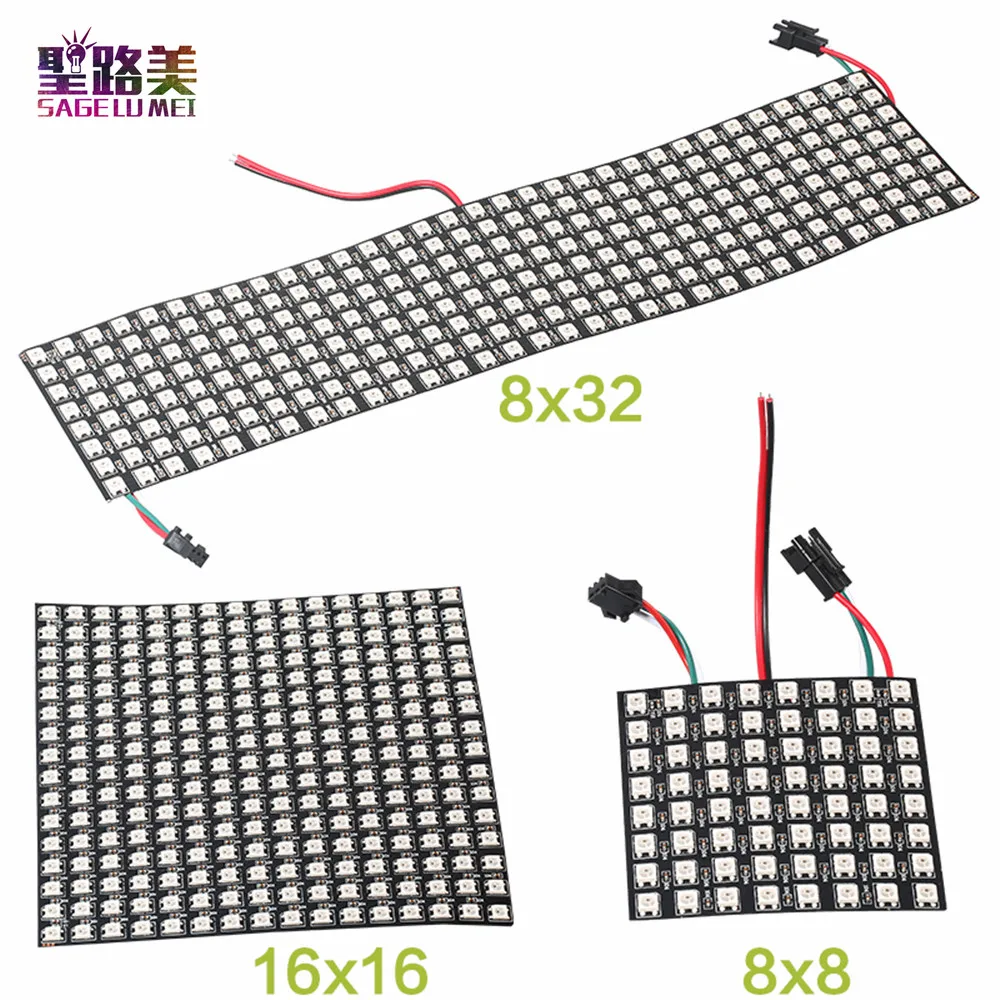 

DC5V 8*8,16*16,8*32 Pixels WS2812 Digital Flexible LED Programmed Panel Screen Individually Addressable Full Color Display Board