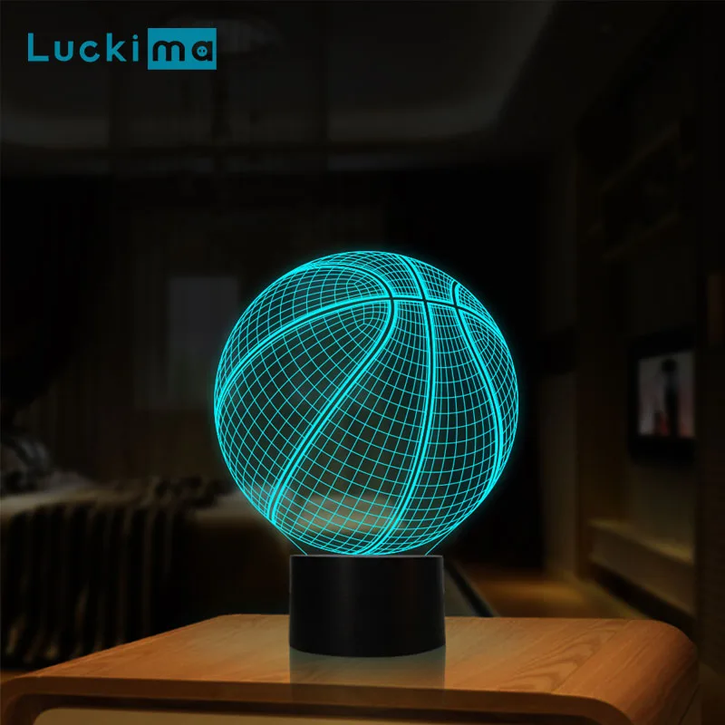 Ночник с 3D рисунком баскетбола светодиодный Настольный светильник зарядкой от USB